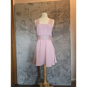 Lulus Pink Lace‎ Detail Square Neck Fit Flare Mini Dress Size S